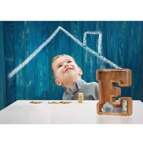 Miniatura 3 de Alcancía de madera grande personalizada con letras – Alcancía de letras para niños y niñas, regalo de cumpleaños (A)