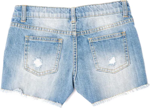 Miniatura 2 de Khanomak Pantalones cortos rasgados de mezclilla para niñas con bandas ajustables
