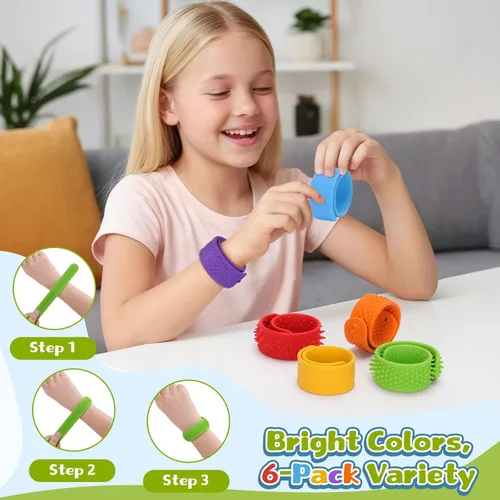 Miniatura 4 de 6 pulseras antiestrés para niños y adultos, pulseras de silicona texturizada, juguetes sensoriales para autismo, ansiedad, TDAH, calma