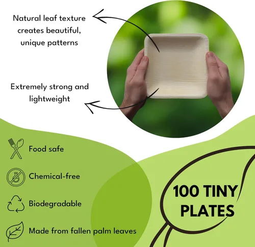 Miniatura 2 de Small 6 Inch Square Bamboo Plates Disposable - 100 Pack - Biodegradable Palm Leaf Dessert Plates for Appetizers and Cocktail Party - Compostable and