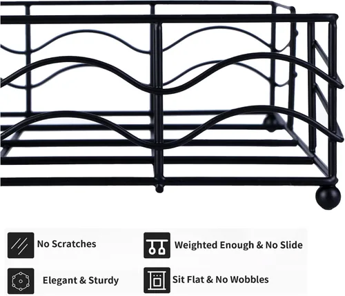 Miniatura 3 de Servilletero plano, moderno servilletero de metal negro para cocina y mesa de comedor, elegante diseño de ondas, servilleteros cuadrados para Mate