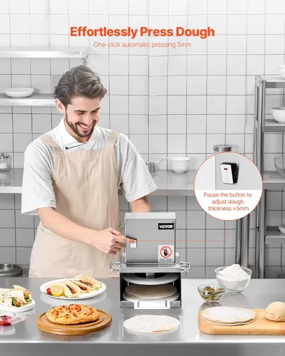Miniatura 3 de VEVOR Máquina eléctrica de prensa de masa de pizza, placa de prensa de pastelería de pizza de 6 pulgadas, prensa de pan de acero inoxidable, máquina