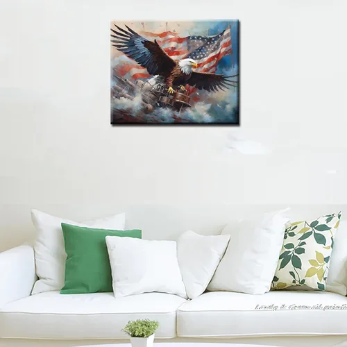 Miniatura 2 de Tucocoo Kits de pintura patriótica de estrellas por números para adultos, pintura de águila por números para adultos, kits de pintura al óleo