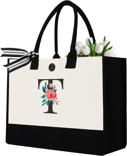 Miniatura 23 de Initial Canvas Tote Bag, Monogrammed Tote Bags Suitable for Mother's Day Wedding Beach