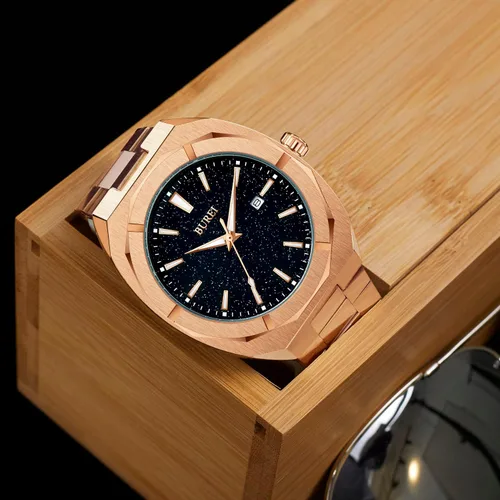 Miniatura 2 de BUREI Relojes de pulsera para hombre, relojes analógicos de cuarzo de acero inoxidable para hombre