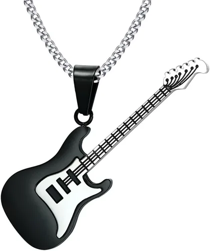 jonline24h Collar con colgante de acero inoxidable para amantes de la música y guitarra para hombres y mujeres, cadena libre de 24 pulgadas