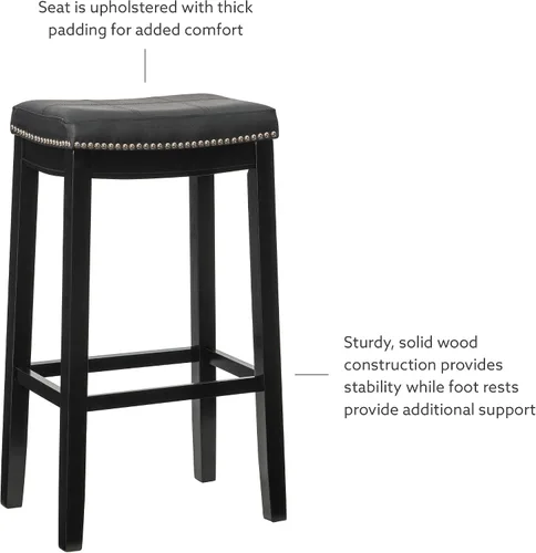 Miniatura 19 de Linon Claridge Taburete de bar, de 32 pulgadas., Madera, Negro