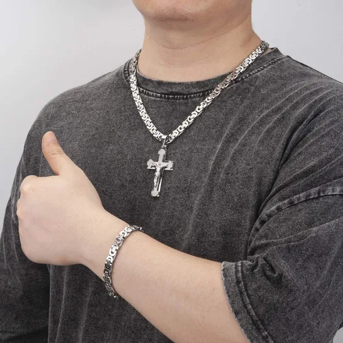 Miniatura 5 de Collar con dije de Jesucristo para hombre de acero inoxidable, 45505560657029.5 pulgadas.