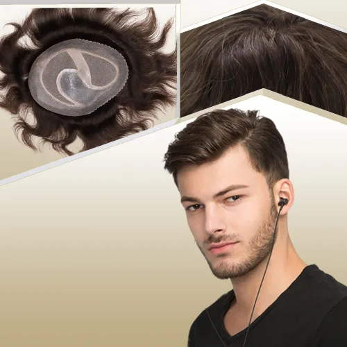 Toupee para hombres sistemas de reemplazo de cabello humano real europeo para hombres, postizos finos, centro de encaje, piel más gruesa, pieza de