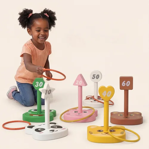 Miniatura 9 de Juego de juguetes de lanzamiento de anillos de animales para niños, 6 soportes y 36 anillos, para interiores y exteriores, fiesta, patio, actividad