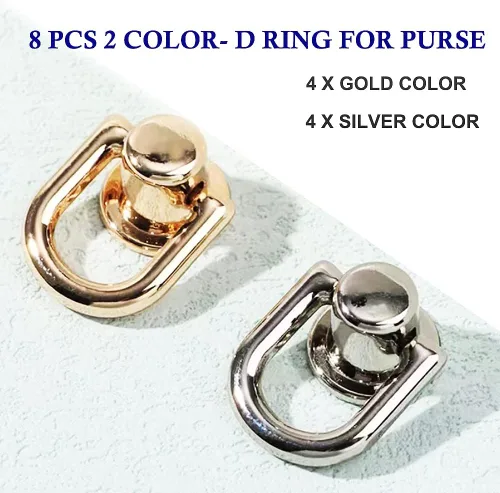 Miniatura 5 de Anillos en D para accesorios de bolso para hacer bolsas, 8 anillos en D de metal y tornillos, anillos en D giratorios de 360 grados para bolso