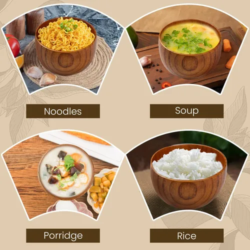 Miniatura 6 de Juego de 2 cuencos de madera para alimentos, pequeños cuencos de madera con cucharas de madera para postre aperitivos, sopa, juego de vajilla