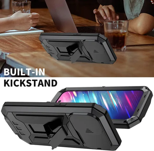 Miniatura 7 de Simicoo Funda compatible con iPhone 14 con protector de cámara de pantalla con función atril, resistente al agua, de metal militar, resistente