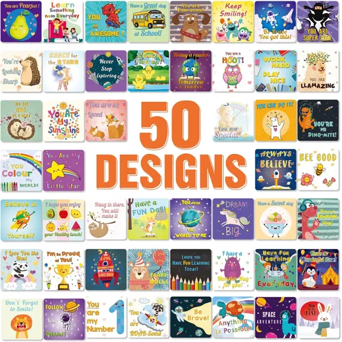 Miniatura 8 de Shemira Paquete de 100 notas para lonchera para niños, tarjetas de afirmación inspiradoras para niñas y niños, tarjetas motivacionales para niños