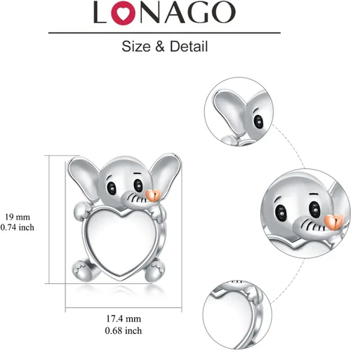 Miniatura 6 de LONAGO Abalorio de fotos personalizado para pulsera de plata de ley personalizable para regalo para mujeres y niñas, Plata esterlina, Circonita