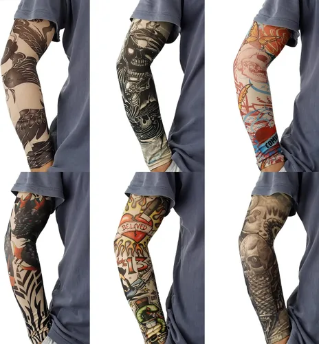 Miniatura 3 de YARIEW Mangas de tatuaje para hombres, 12 piezas de mangas de brazo tatuajes falsos para cubrir brazos, protección solar refrescante Color 1