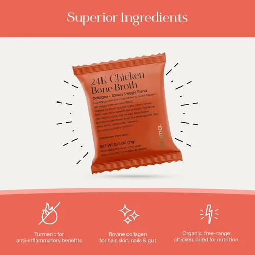 Miniatura 7 de Polvo de Caldo de Hueso de Pollo 24K de Kroma - Paquete de 7, 7 Porciones – Caldo de Hueso Orgánico Rico en Proteínas – Caldos Instantáneos