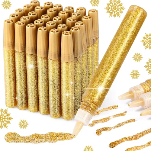 Cholemy Juego de 30 bolígrafos de pegamento con purpurina para manualidades, marcadores lavables, bolígrafos de pintura para proyectos de Dorado
