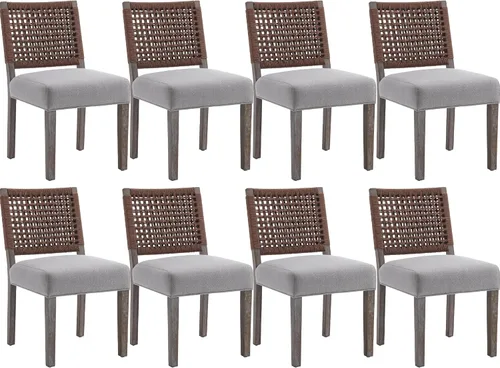 Miniatura 20 de chairus Juego de 2 sillas de comedor tapizadas, sillas de comedor costeras bohemias con respaldo de cuerda tejida de nogal marrón, patas de madera