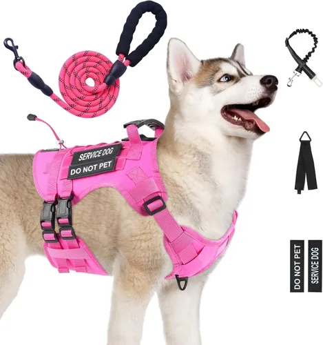 Miniatura 14 de Arnés táctico sin tirones para perros grandes, juego de arnés y correa para perro, Molle a prueba de escapes, arnés ajustable para perro de servicio