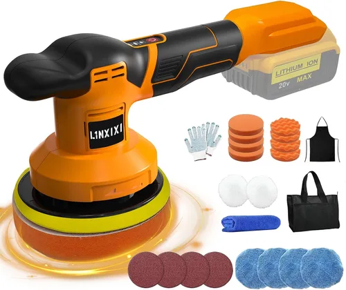 Pulidora orbital inalámbrica de 6 pulgadas para batería DeWalt de 20 V, pulidora de 3 velocidades con 23 accesorios, para detalles/pulido/encerado