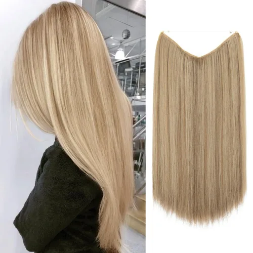 Miniatura 21 de SARLA Extensiones de cabello con alambre invisible de reflejos cortos rectas postizos sintéticos diadema transparente ajustable para mujeres 14