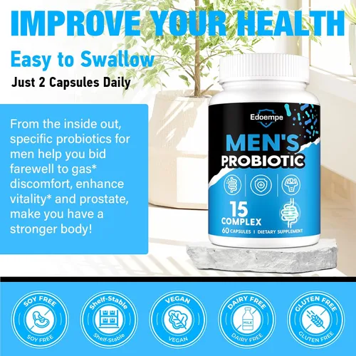 Miniatura 6 de Probióticos para hombres, 500 mil millones de UFC, 12 cepas, probióticos para hombre con arándano, goji, cúrcuma y amla, estable