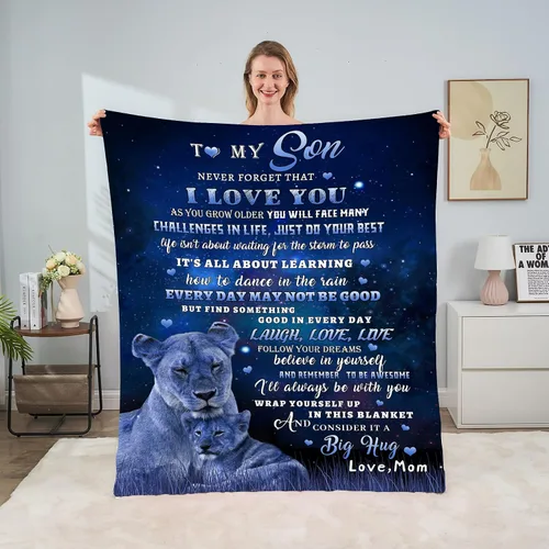 Miniatura 2 de tgruihm Regalo para mi Hijo de Mamá, Manta Azul de León para mi Hijo, Regalos para Hijos de Mamá, Manta de Flanela Super Suave y Acogedora para A
