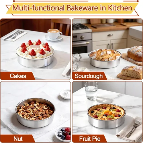 Miniatura 5 de P&P CHEF Molde para pasteles de 7 pulgadas, 1 bandeja redonda para hornear pasteles, de acero inoxidable, para cocinar al vapor, no tóxico