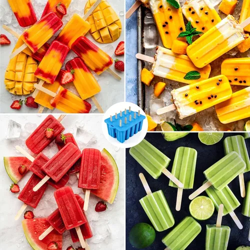 Miniatura 9 de Popsicle Mold Silicone Popsicle Molds,10-Cavity Homemade Popsicle Moulds,Easy Release Ice Pop Maker,BPA Free,with 100 Popsicle Sticks 100 Popsicle