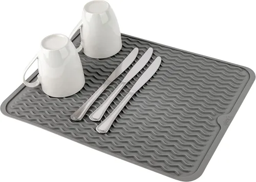Oizeir Tapete de silicona para secar platos, agujero de drenaje, antideslizante, resistente al calor, plegable. Ideal para platos, fregadero de Gris