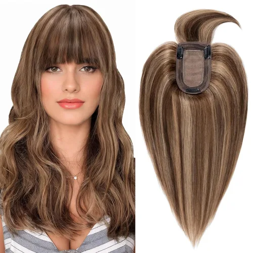 Miniatura 34 de Benehair Peluca de cabello con clip con flequillo, peluca secreta de cabello 100% humano, postizo superior con flecos, peluca de repuesto