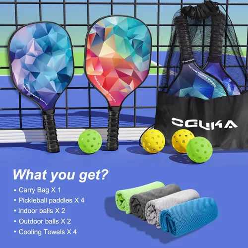 Miniatura 6 de Juego de 4 palas de pickleball aprobadas por USAPA, ligeras, 4 pelotas de pickleball, 4 toallas refrescantes y bolsa, raquetas de pickleball premium