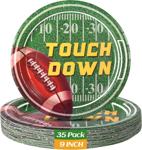 Dereinwo 35 platos de fútbol – Decoraciones de fiesta de fútbol 2025, platos desechables de 9 pulgadas para postre aperitivo, cena, suministros de