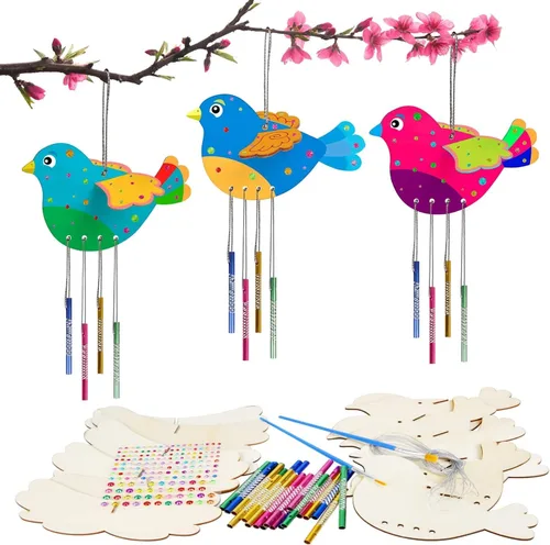 Miniatura 25 de Fennoral Paquete de 12 carillones de viento, manualidades de primavera para niños, artes y manualidades de madera para niñas y niños, haz tus Hueso