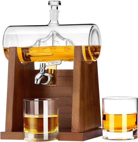 Juego de decantadores de whisky Jillmo para hombres, juego de decantador de 1250ml con 2 vasos de whisky, ideal para regalos de bourbon para hombres