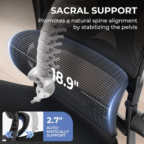 Miniatura 3 de Silla de oficina ergonómica con reposacabezas, soporte lumbar, reposabrazos abatibles, asiento de espuma viscoelástica gruesa, capacidad de 350