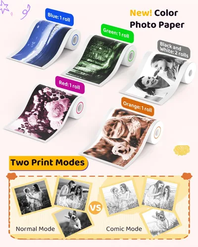 Miniatura 5 de Cámara de impresión instantánea en color para niños – Cámara para niños con 5 hojas de papel fotográfico de color, 48MP y video 1080P, 21 marcos