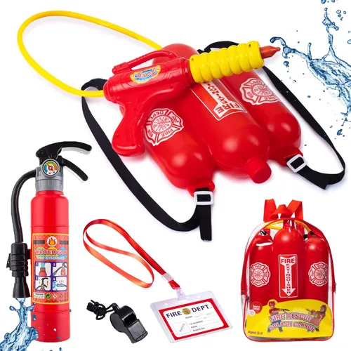 Born Toys Juguetes de bomberos para niños a partir de 3 años, juego de juguetes de bombero de 5 piezas con extintor de incendios de juguete, pistola