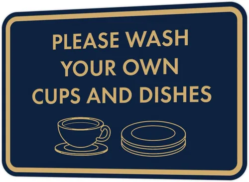 Miniatura 26 de Letrero clásico enmarcado con texto en inglés «Please Wash Your Own Cups and Dishes» (oro cepillado), pequeño
