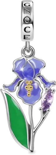 GNOCE Dijes de girasol de plata de ley 925 con diseño de flor de iris púrpura para pulserascollar, regalo de joyería para mujeres, niñas, esposa,