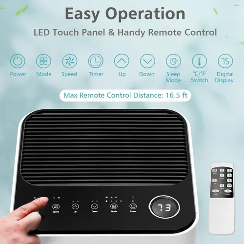 Miniatura 5 de KOTEK Aire acondicionado portátil para habitación de hasta 250 pies cuadrados, unidad de CA 3 en 1 de 8000 BTU para dormitorio con deshumidificador