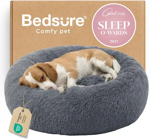 Miniatura 69 de Bedsure - Cama relajante para perro mediano, lavable, tipo dona, cama para gato, antideslizante, redonda, afelpada, mullida, de piel sintética