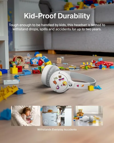Miniatura 4 de Belkin SoundForm - Miniauriculares inalámbricos para niños con micrófono incorporado, 30 horas de reproducción, pegatinas divertidas y estuche