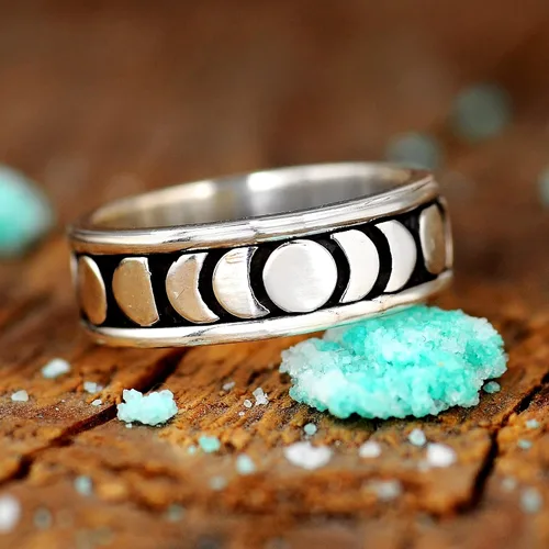 Miniatura 2 de Boho-Magic Anillo giratorio de plata de ley 925 para hombres y mujeres celestiales joyería