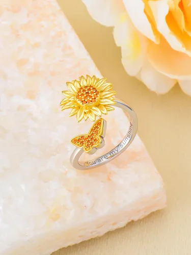 Miniatura 4 de Anillo ajustable de abejamariposamostazacolibrígatoarco iris para mujer, plata de ley 925, anillos de cuchara para mujer, tamaño adecuado