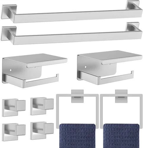 Juego de accesorios de baño de níquel cepillado de 10 piezas, juego de toallero de 23.6 pulgadas, juego de accesorios de baño de acero inoxidable