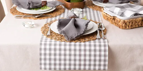 Miniatura 2 de DII Colección de mesa a cuadros Gingham, gris, camino de mesa, 14x72 pulgadas