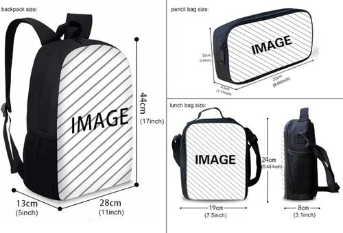 Miniatura 2 de HUGS IDEA Juego de 3 bolsas escolares con aislamiento térmico para el almuerzo, estuche para lápices