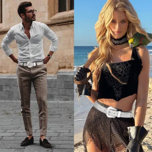 Miniatura 5 de UnFader Cinturones occidentales con diamantes de imitación para mujer y hombre, diseño de vaquera, cinturones con tachuelas de diamantes para jeans